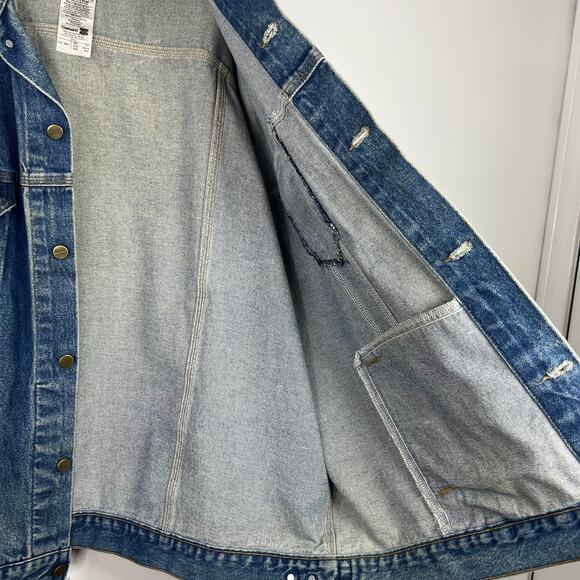 Carhartt Men Trucker Jacket Logo Patch Lined Blue Denim Distressed Size 3XL Tall - Picture 8 of 14